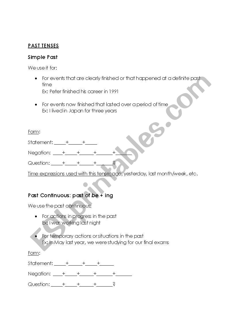 Past tenses: simple past and past continuous