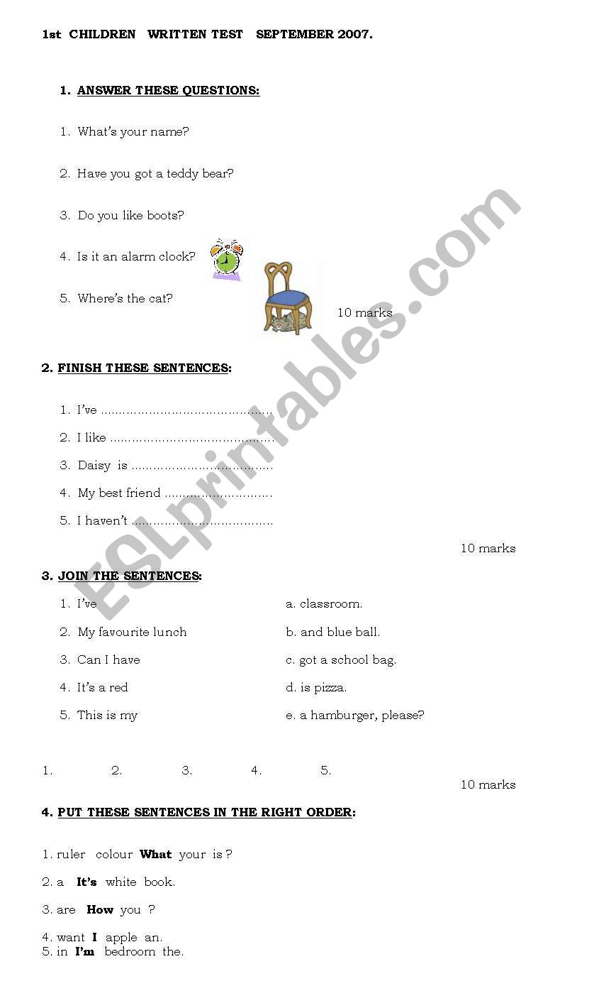 TEST TO REVIEW worksheet