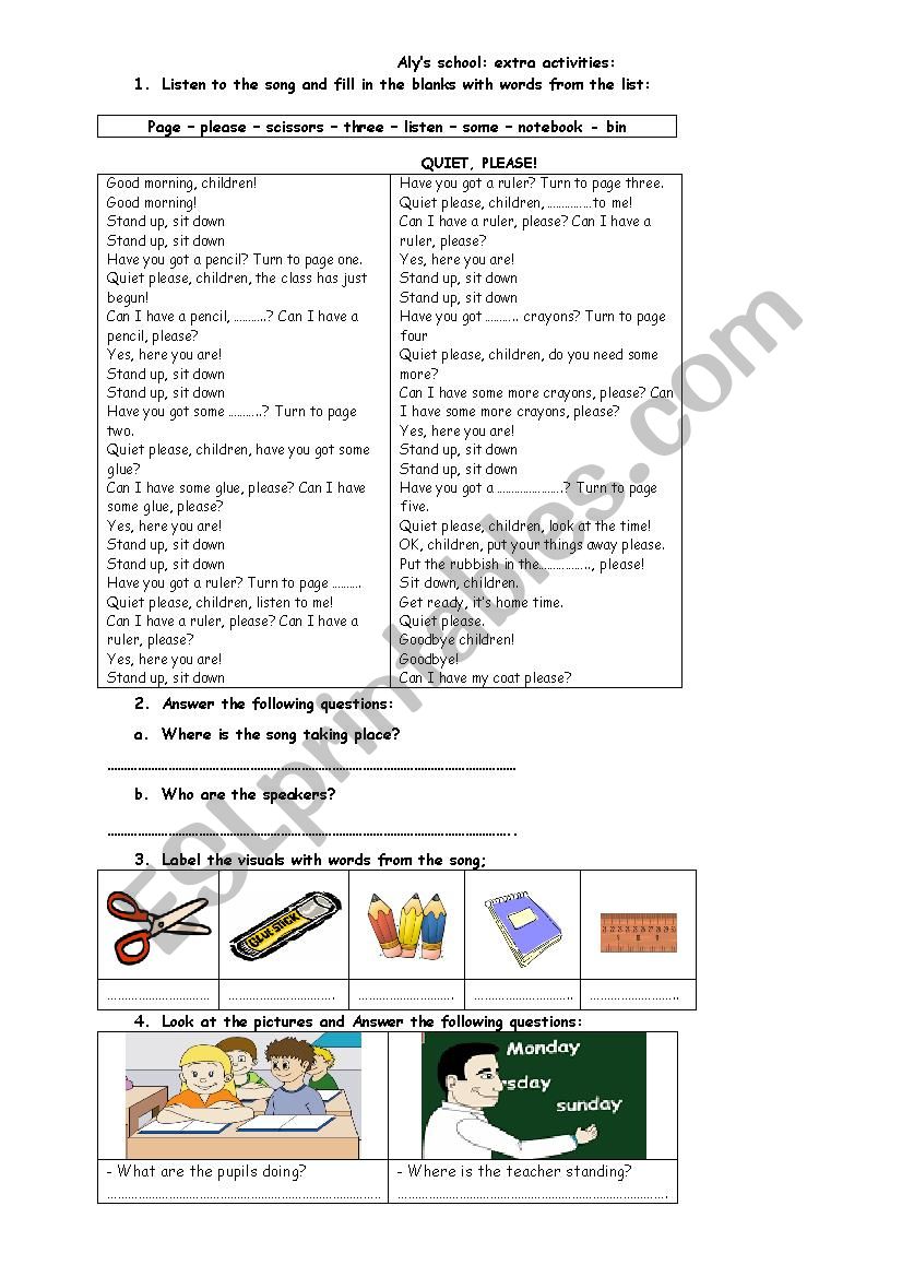 third hour activity worksheet school