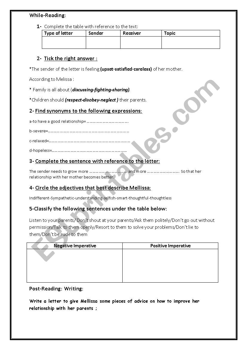 Lesson 22: Family Matters worksheet