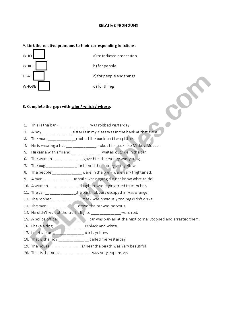 Relative pronouns worksheet