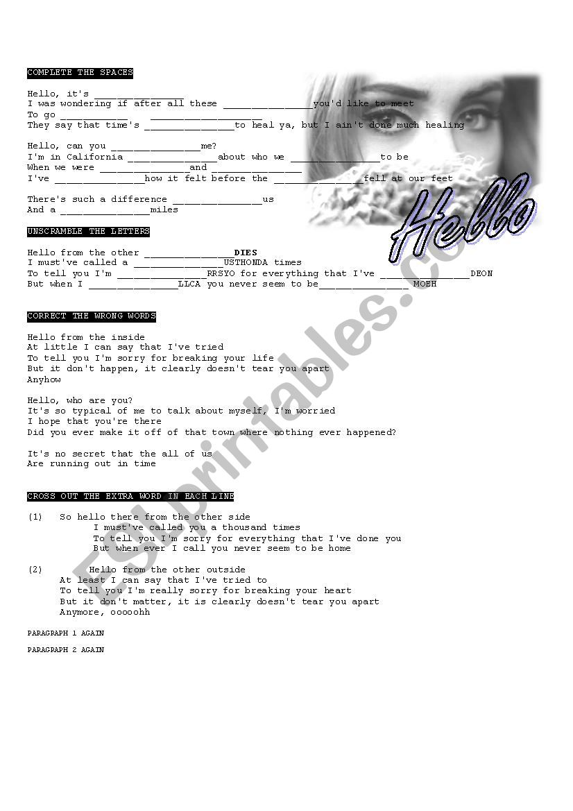 Hello - Adele worksheet