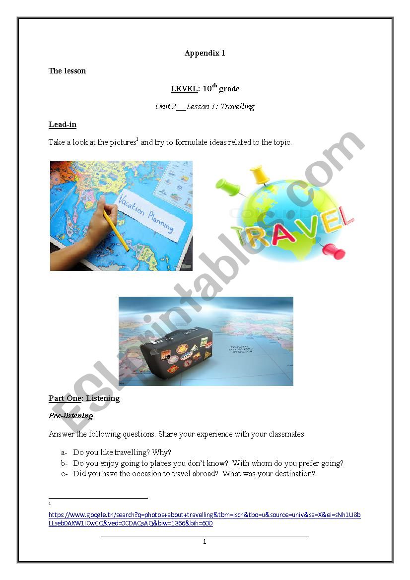 2nd form travelling worksheet