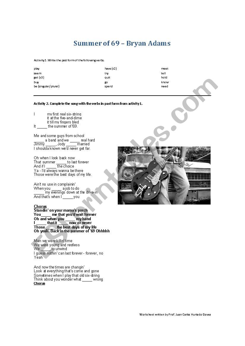 Summer of 69 by Bryan Adams worksheet