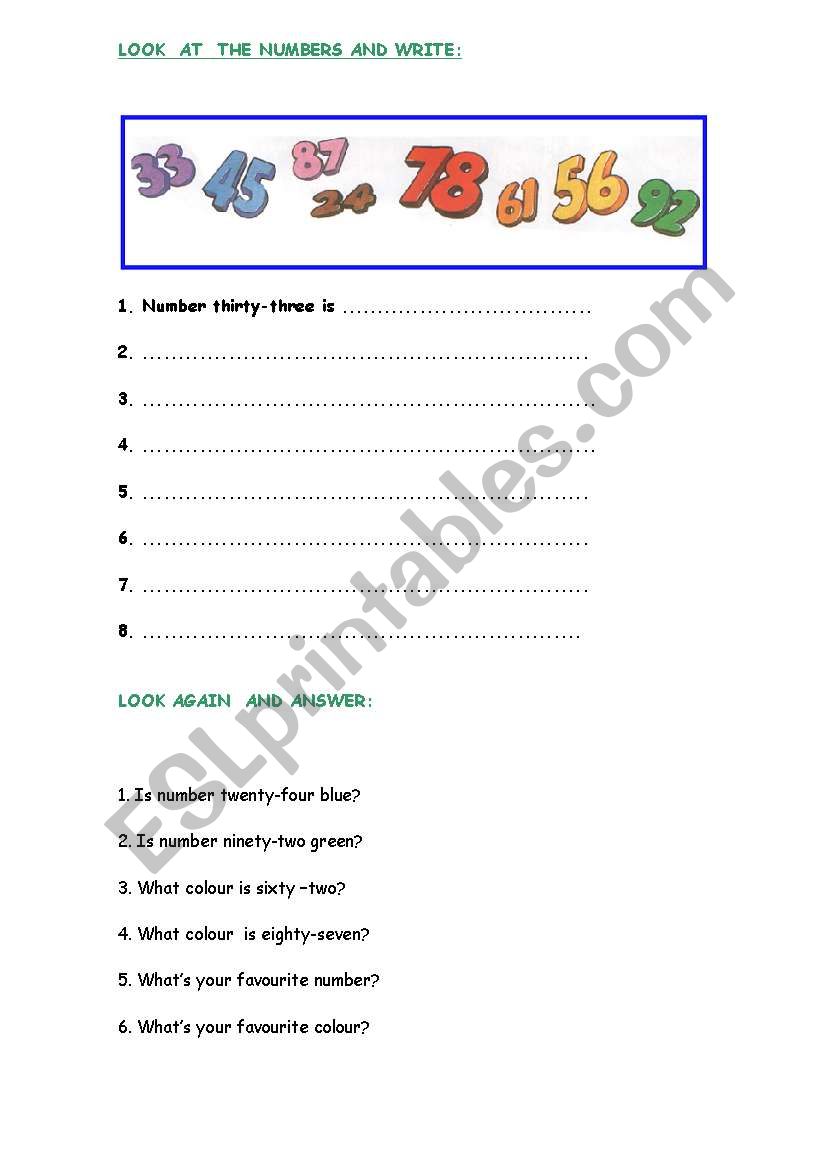 NUMBERS 20-100 worksheet