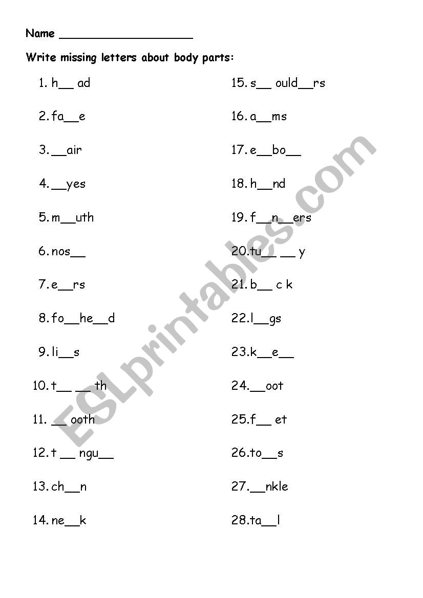 Write Missing Words Starters worksheet