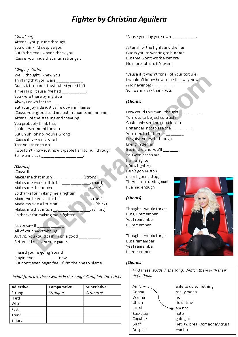 Fighter - Christina Aguilera worksheet