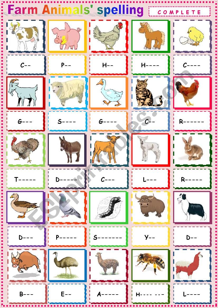 Farm Animals 3 Spelling. worksheet