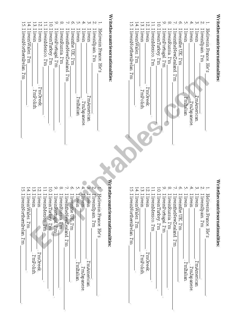 Countries andnationalities worksheet