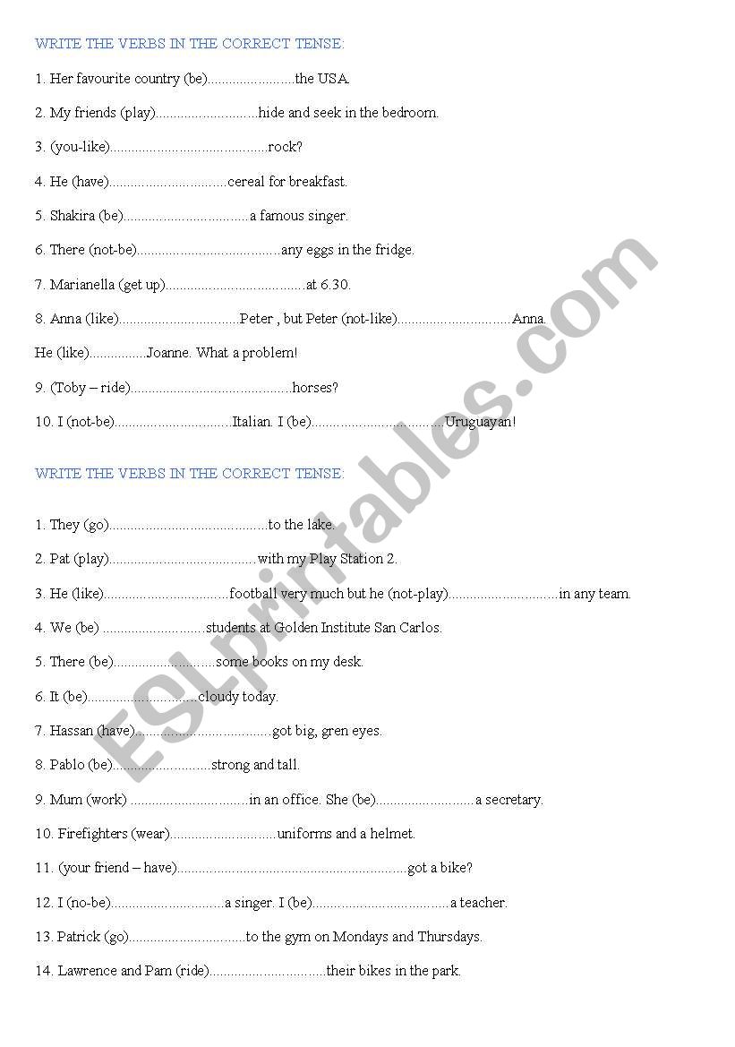 PRESENT SIMPLE worksheet