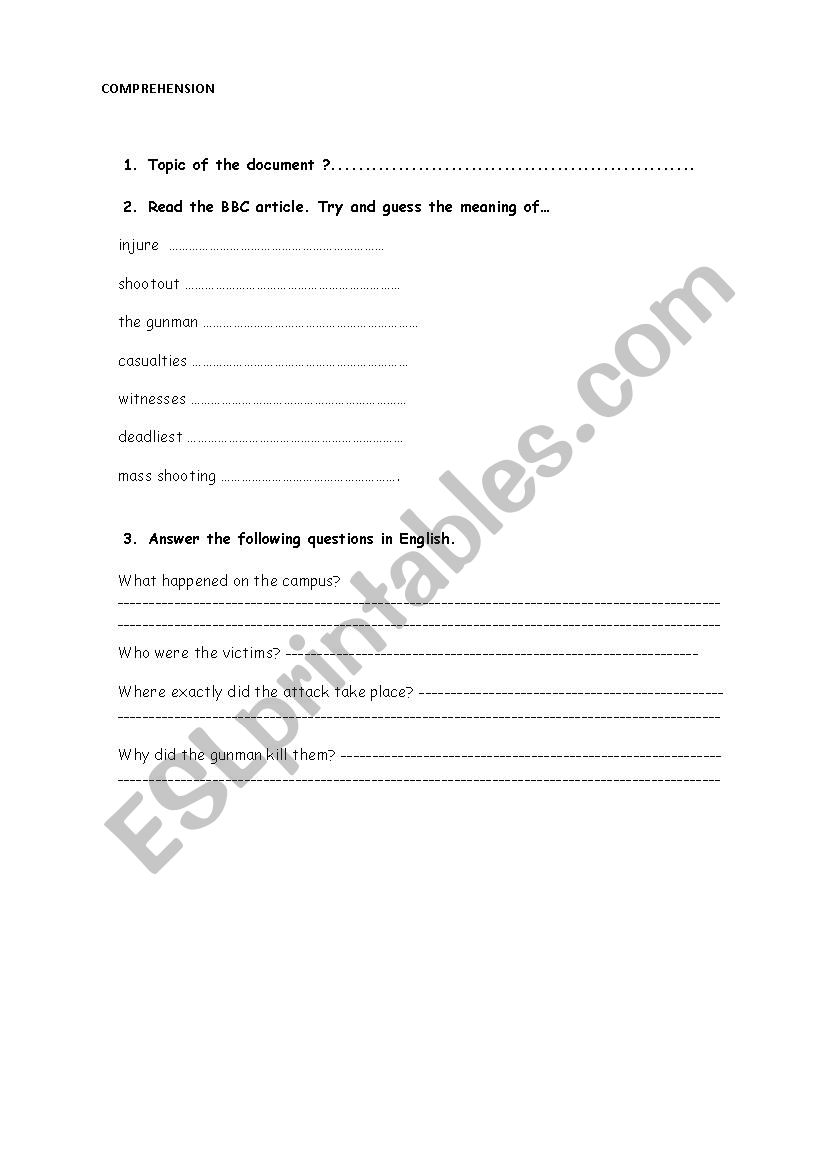 comprehension worksheet worksheet