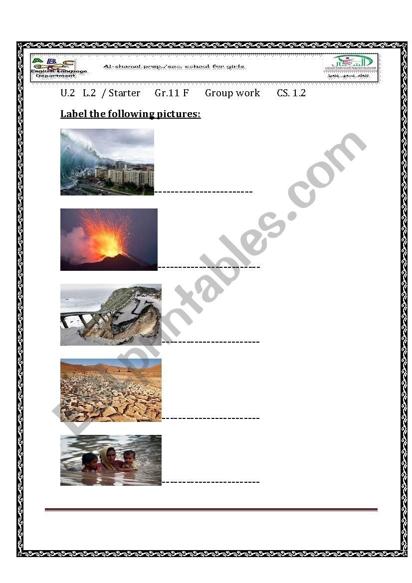 natural disasters worksheet