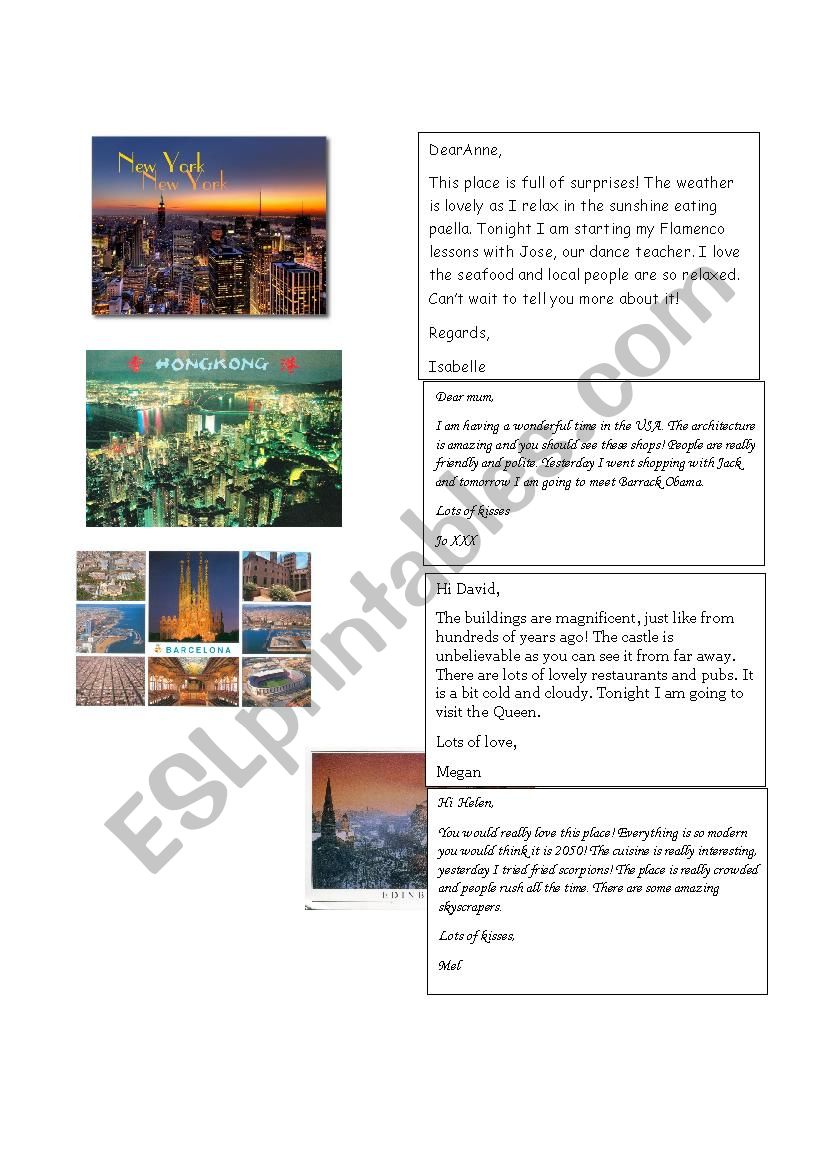 Postcards worksheet