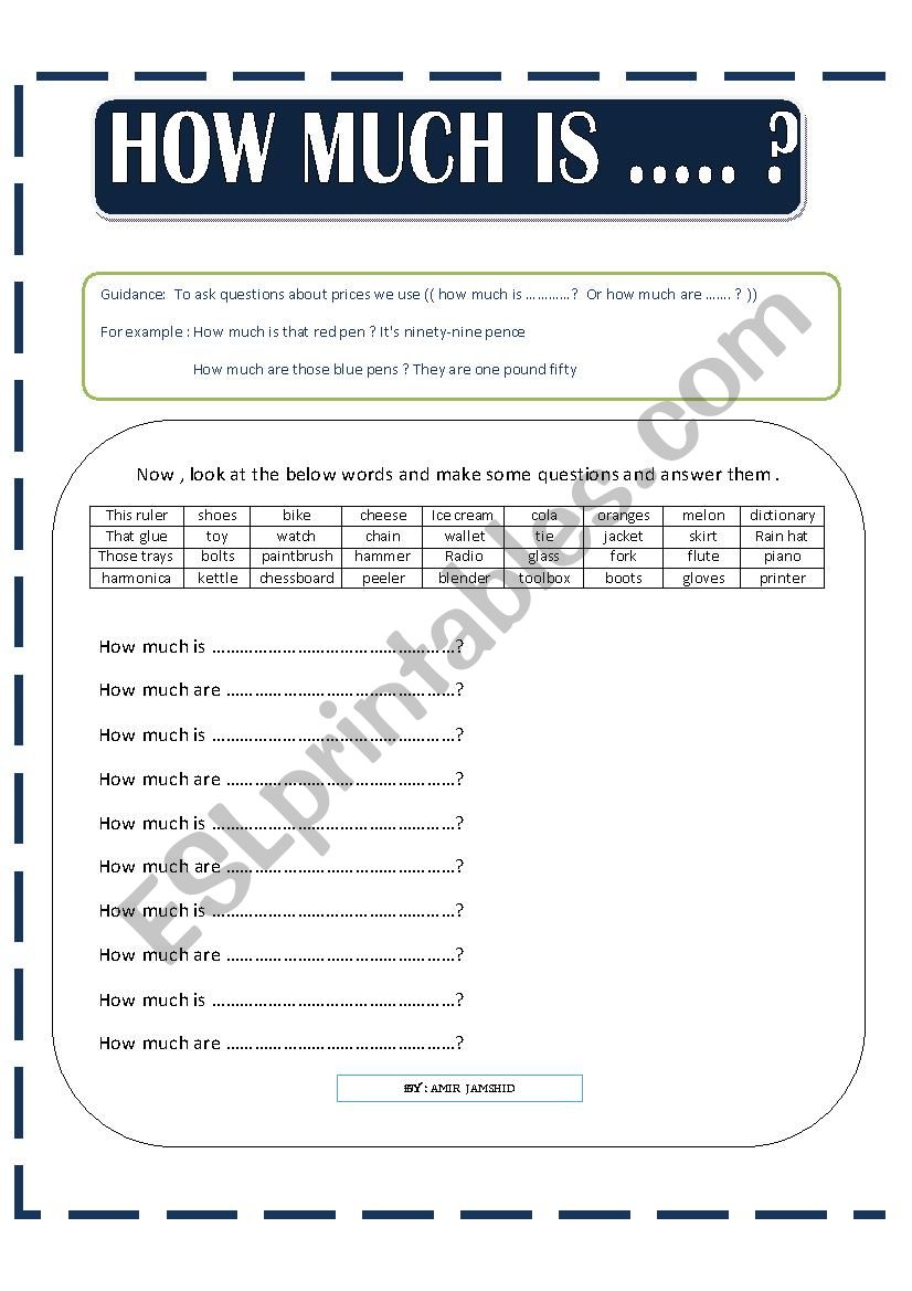 How much is / are ..........? worksheet