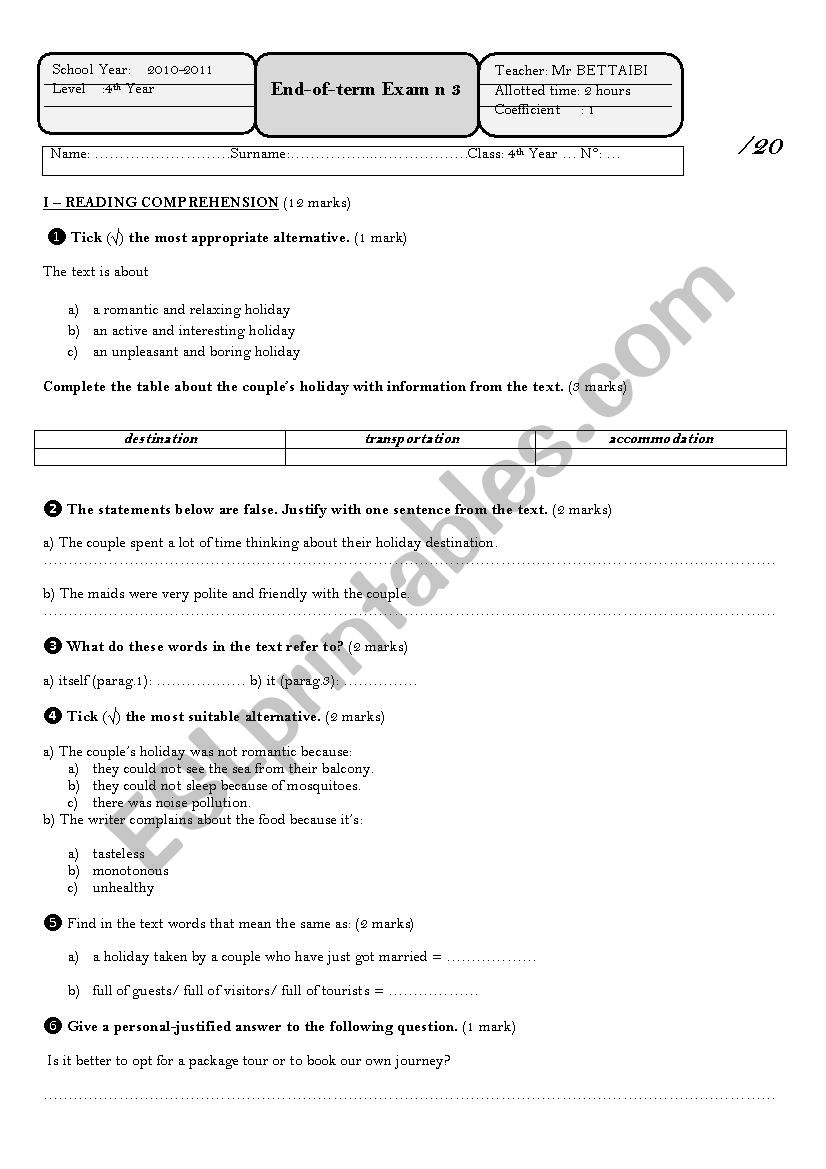 End-of-term Exam n 3 4th year section tech.