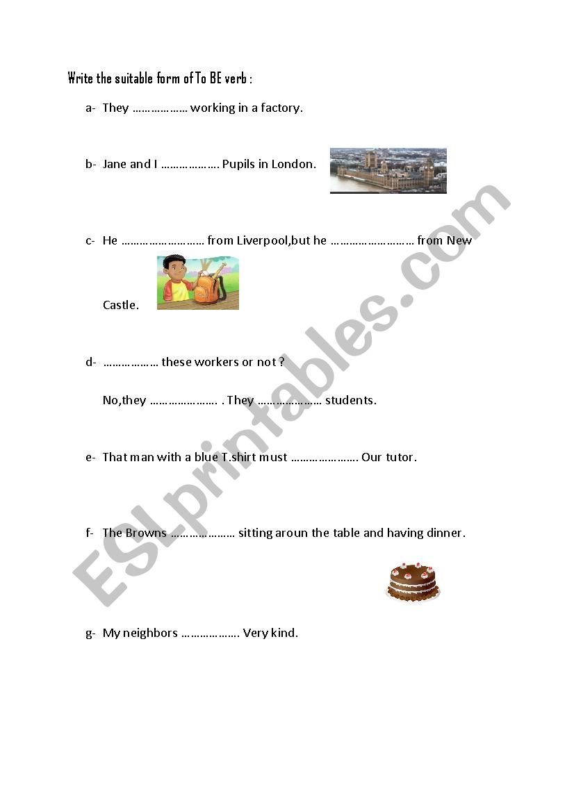 To Be verb  worksheet