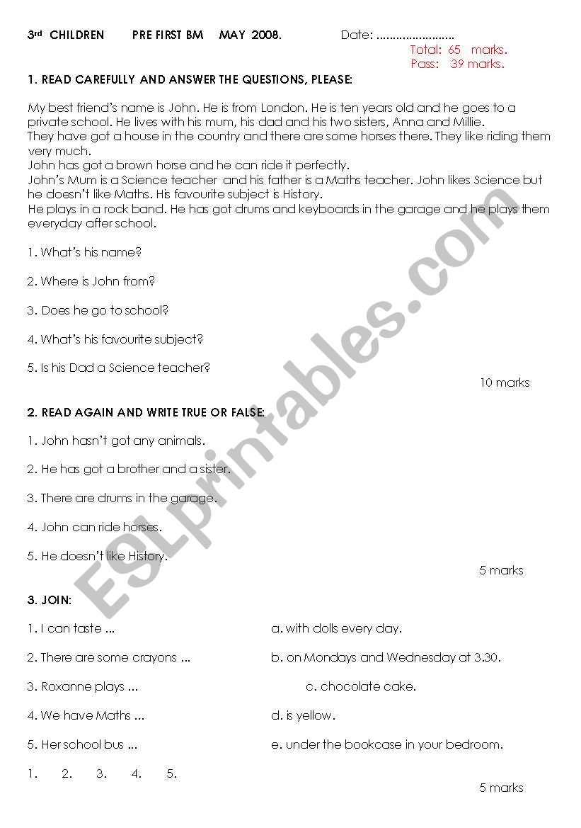 TEST worksheet