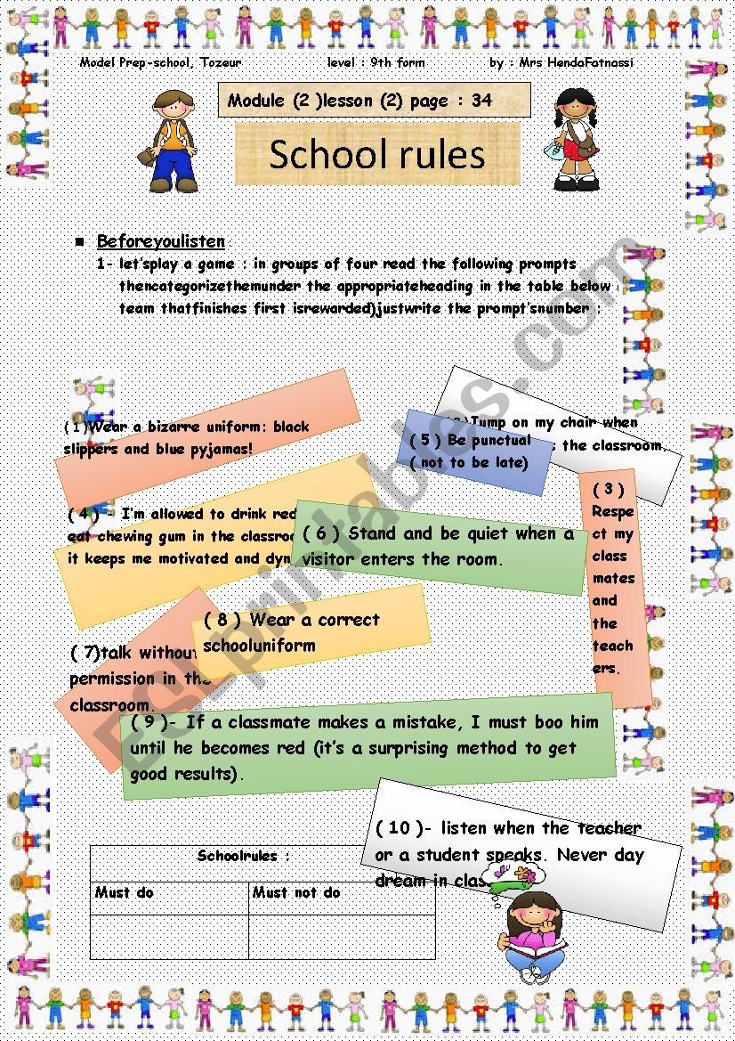 School Rules worksheet