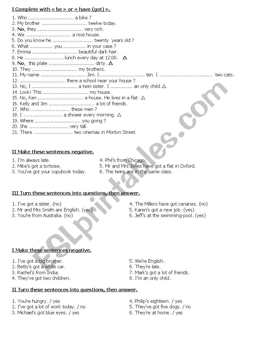 be and have (got) present tense exercises