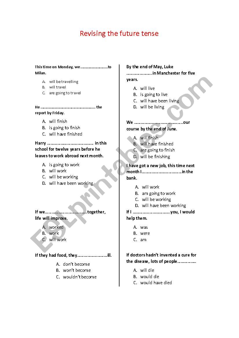 revising the future tense worksheet