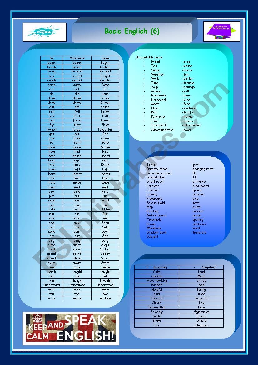 Basic English 6 worksheet