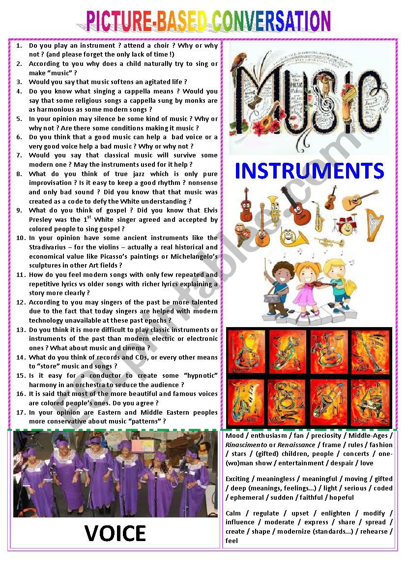 Picture-based conversation : topic 95 - Instruments vs voices.