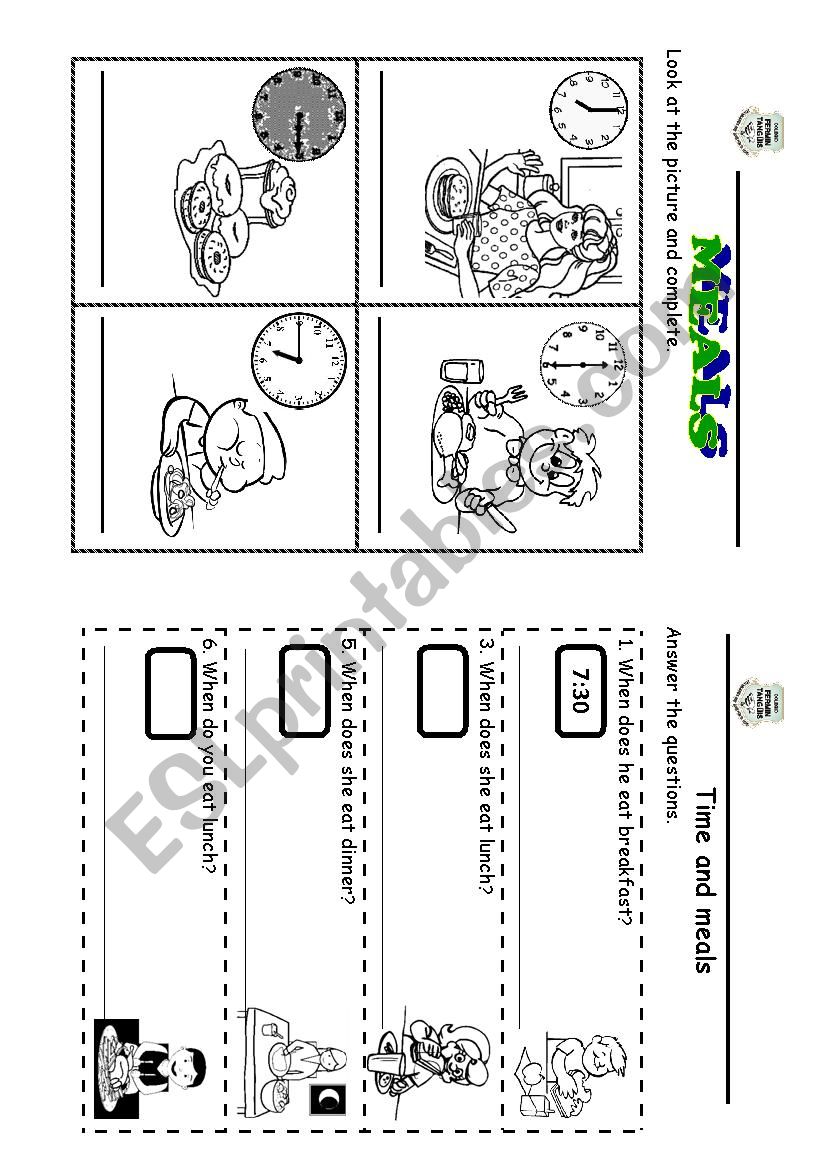 TIME AND MEALS worksheet