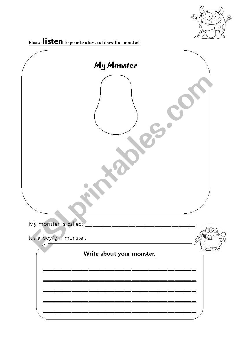 Draw a monster worksheet