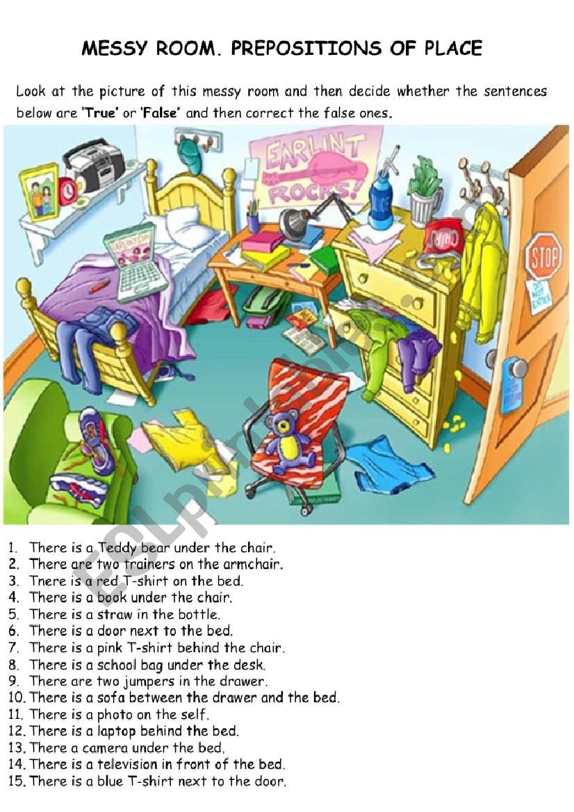 MESSY ROOM. PREPOSITIONS OF PLACE