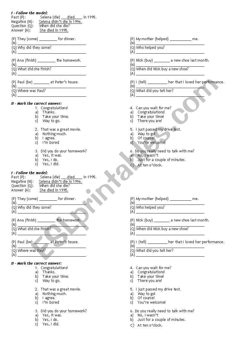 Simple Past exercises worksheet