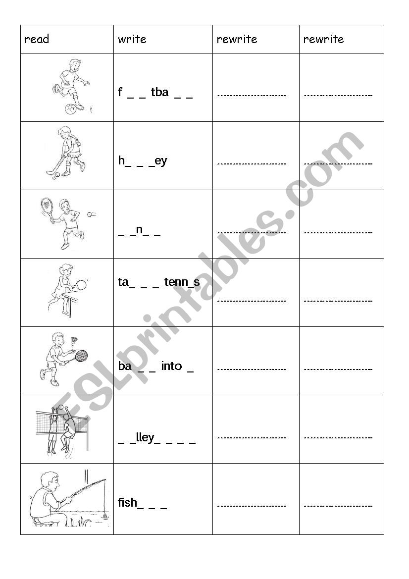 Sport Exercise worksheet