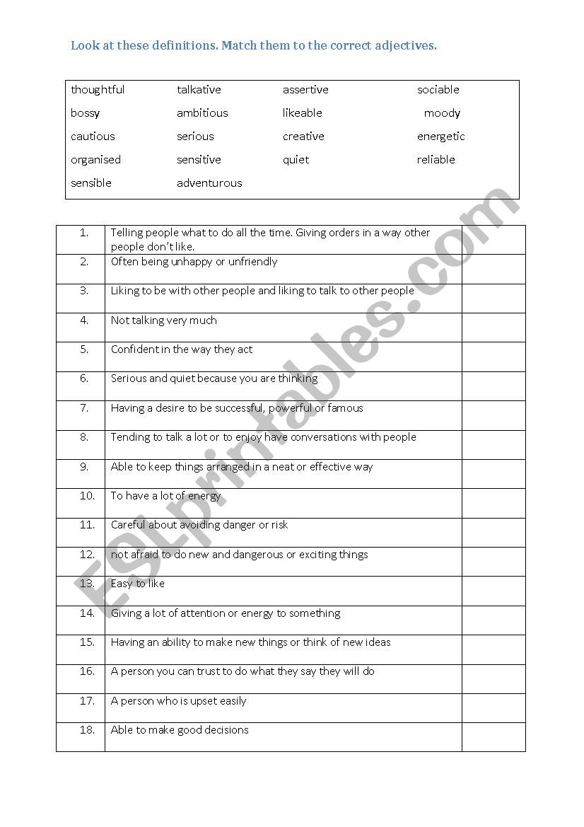 Adjectives worksheet