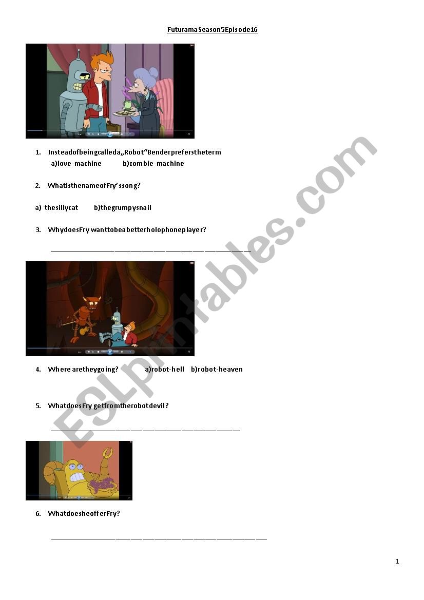 Listening: Worksheet for Futurama S5E16
