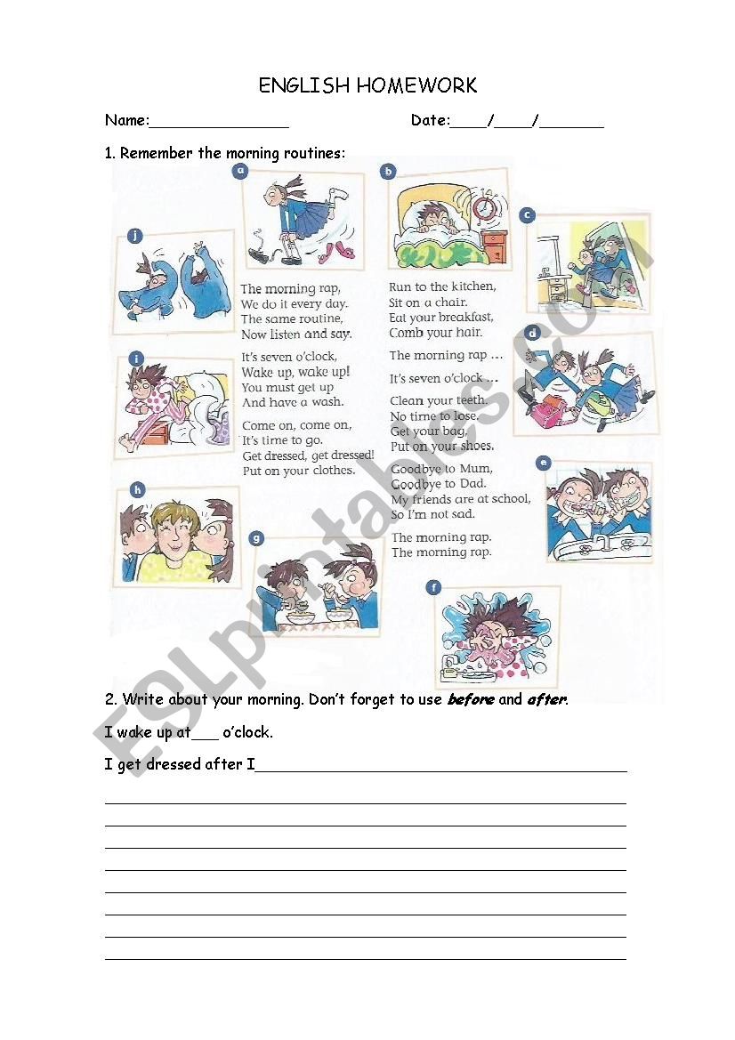 Daily routine worksheet