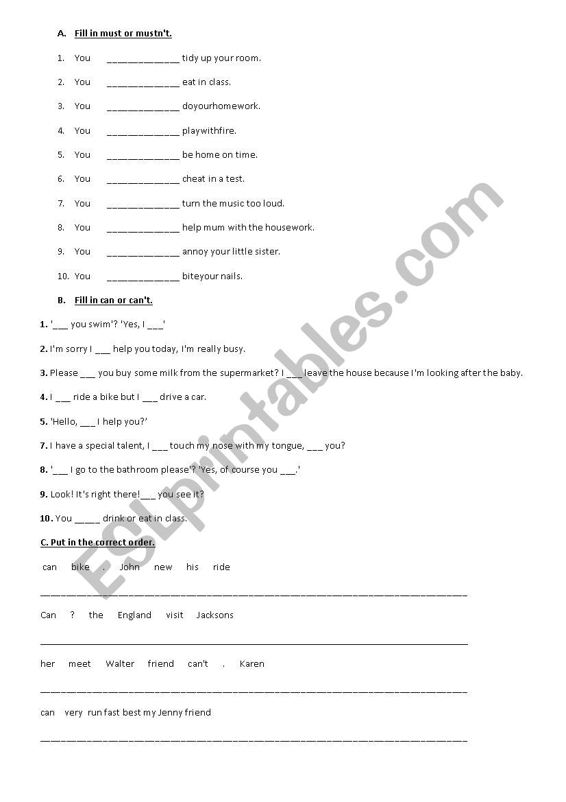 must can worksheet