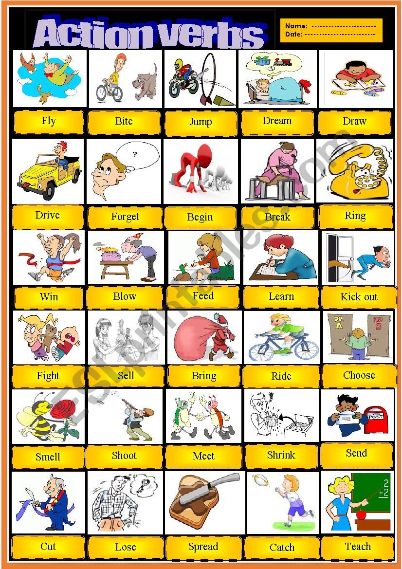 Action verbs (pictionary) worksheet