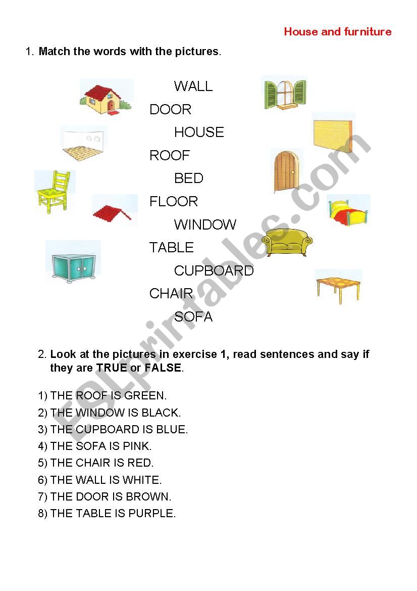 House and furniture worksheet