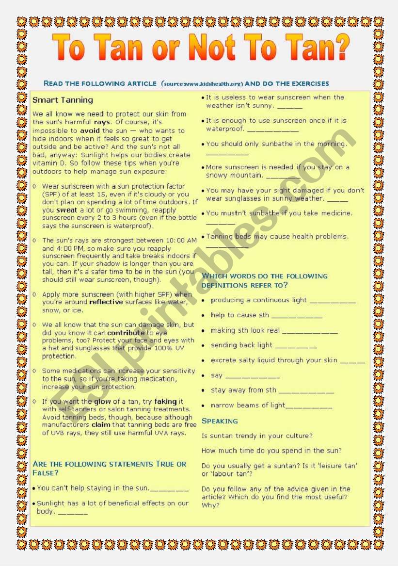 To Tan or Not To Tan? Part 1 worksheet