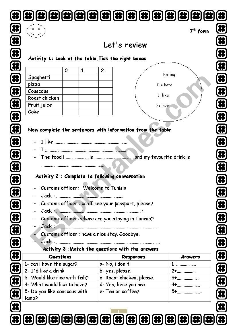 lets review worksheet