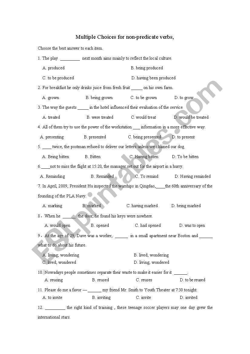 multicple choices for non-predicate verbs