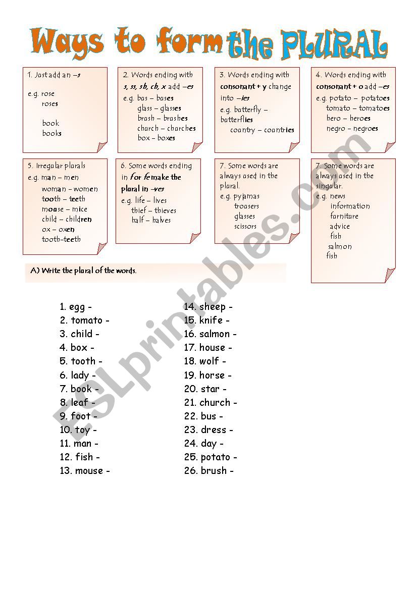 Plurals worksheet