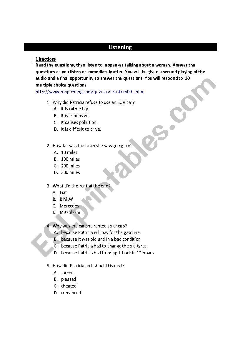 listening test   worksheet