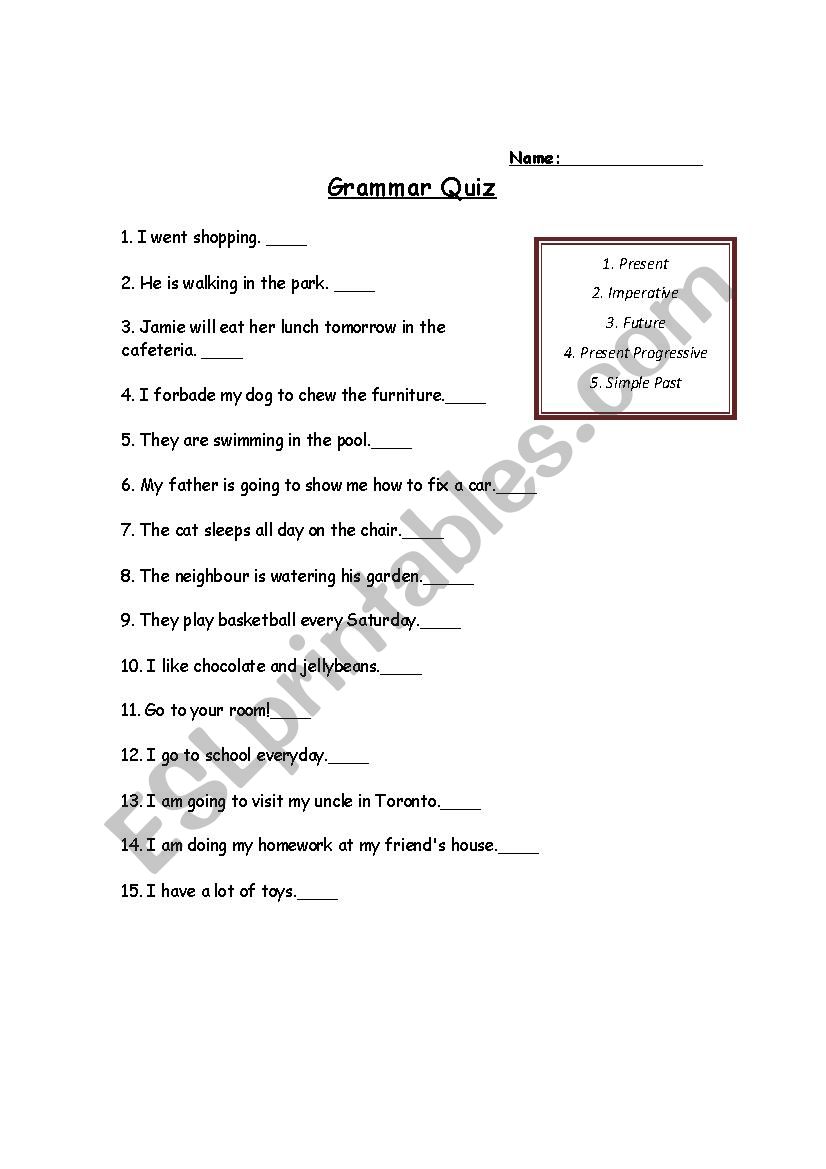 Grammar quiz worksheet