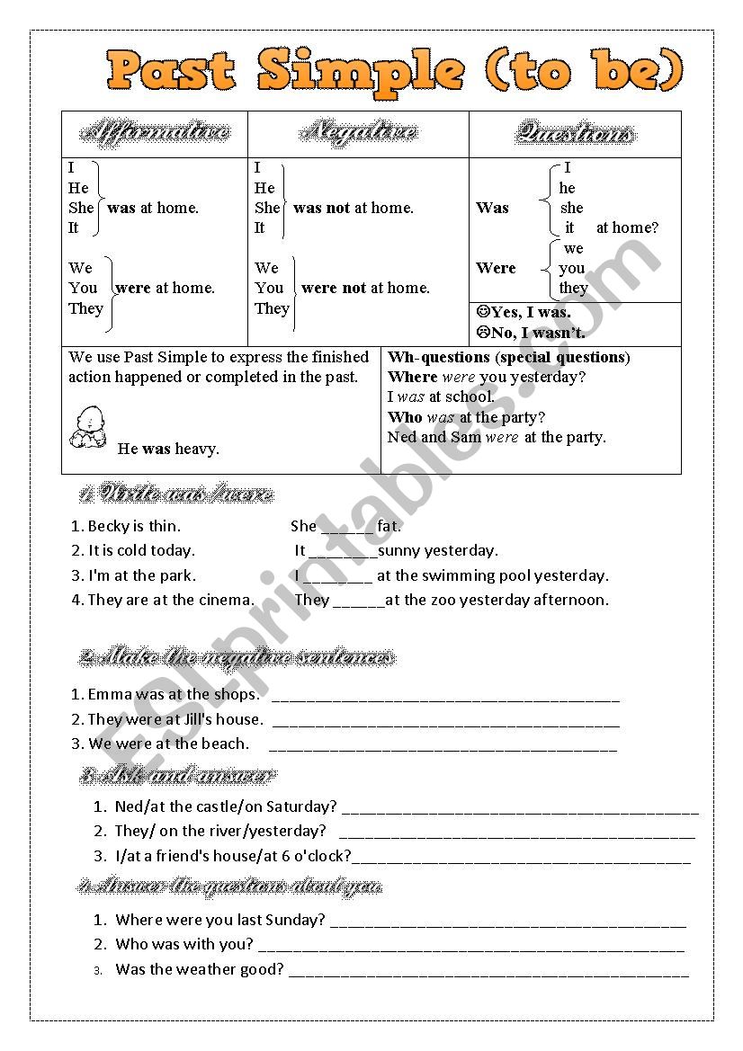 Past Simple to be worksheet