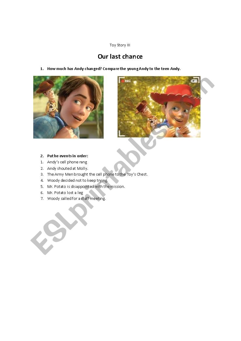 Toy story 3 the outlaws worksheet