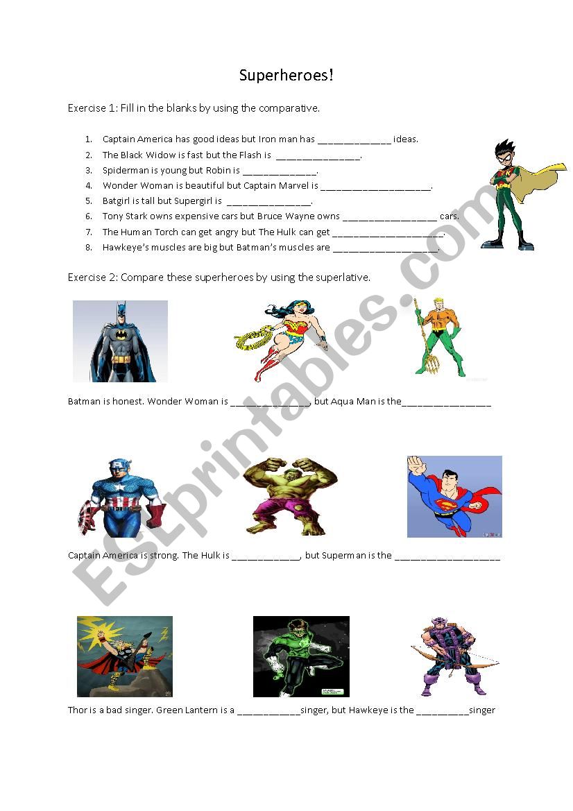 Worksheet comparatives/superlatives