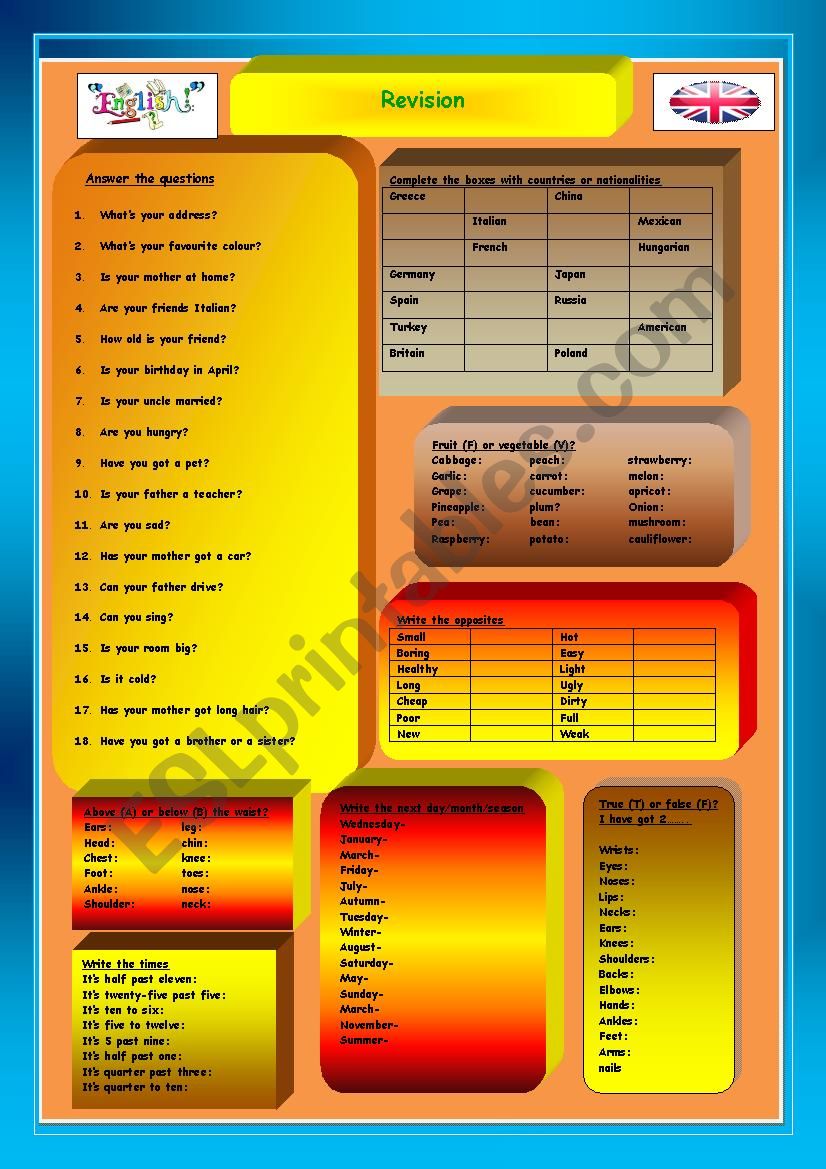 Revison worksheet