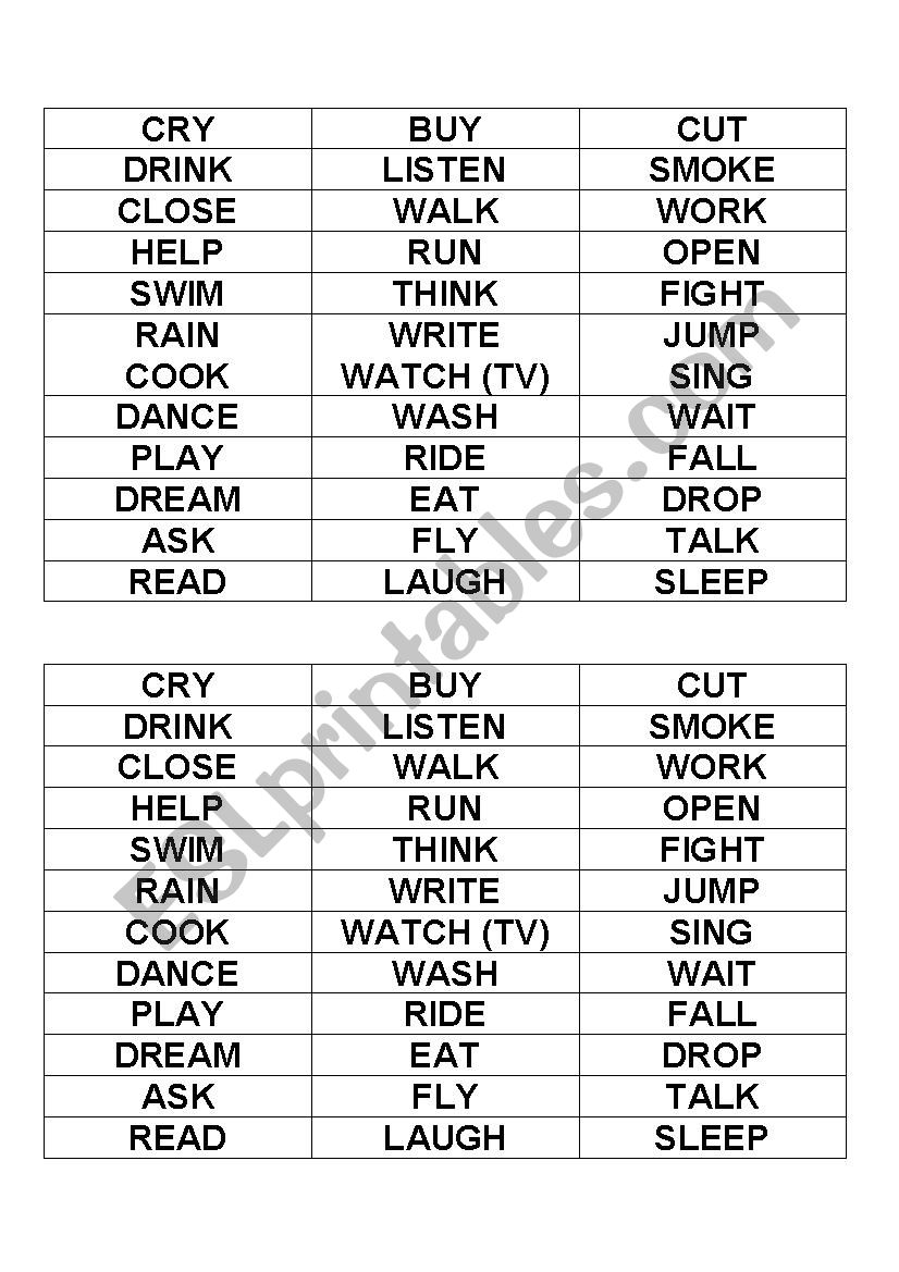 VERBS worksheet