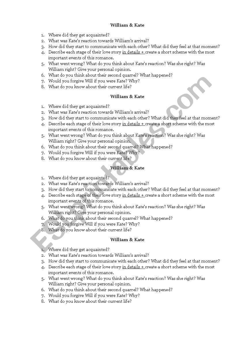 William and Kate  worksheet