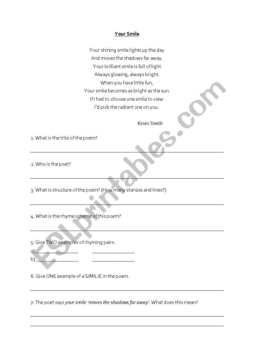 The Sun- Poetry worksheet